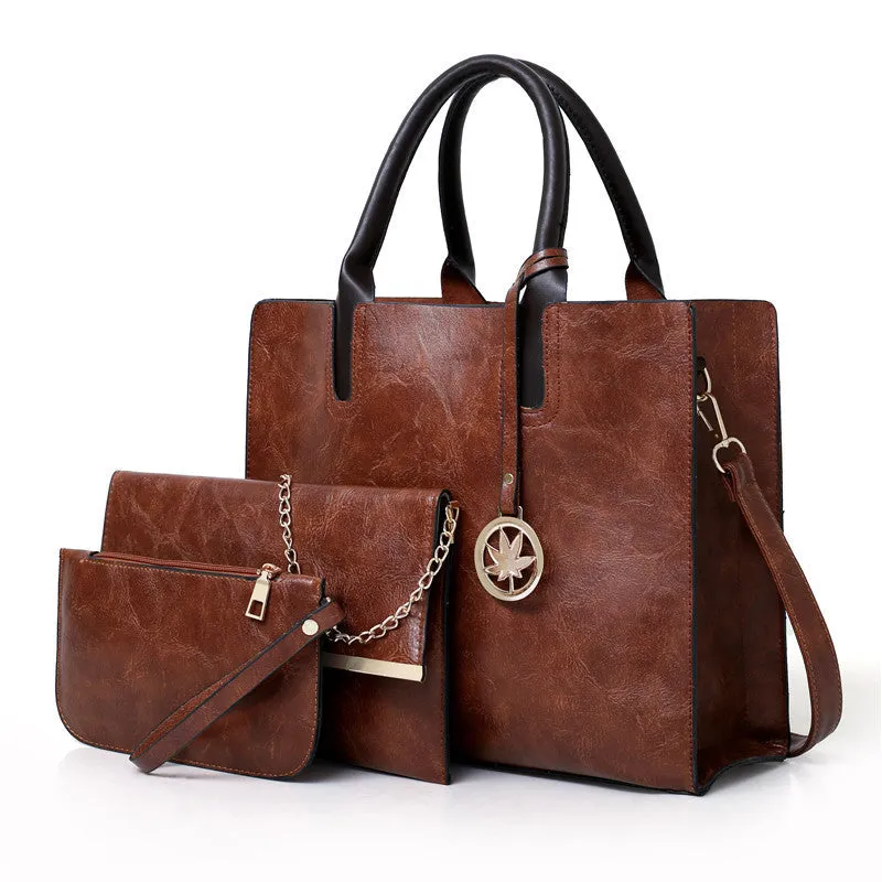Women's mother-and-child handbag set in PU with shoulder strap, available in black, bronze, khaki, pink, red