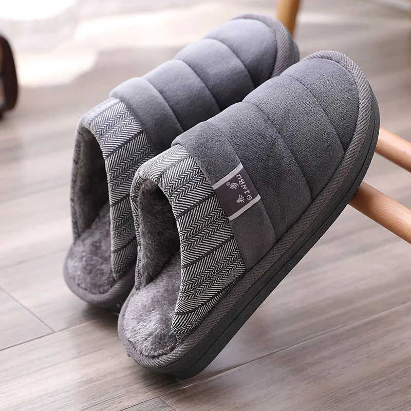 Unisex indoor winter slippers with plush insole and rubber outsole in coffee and grey colours