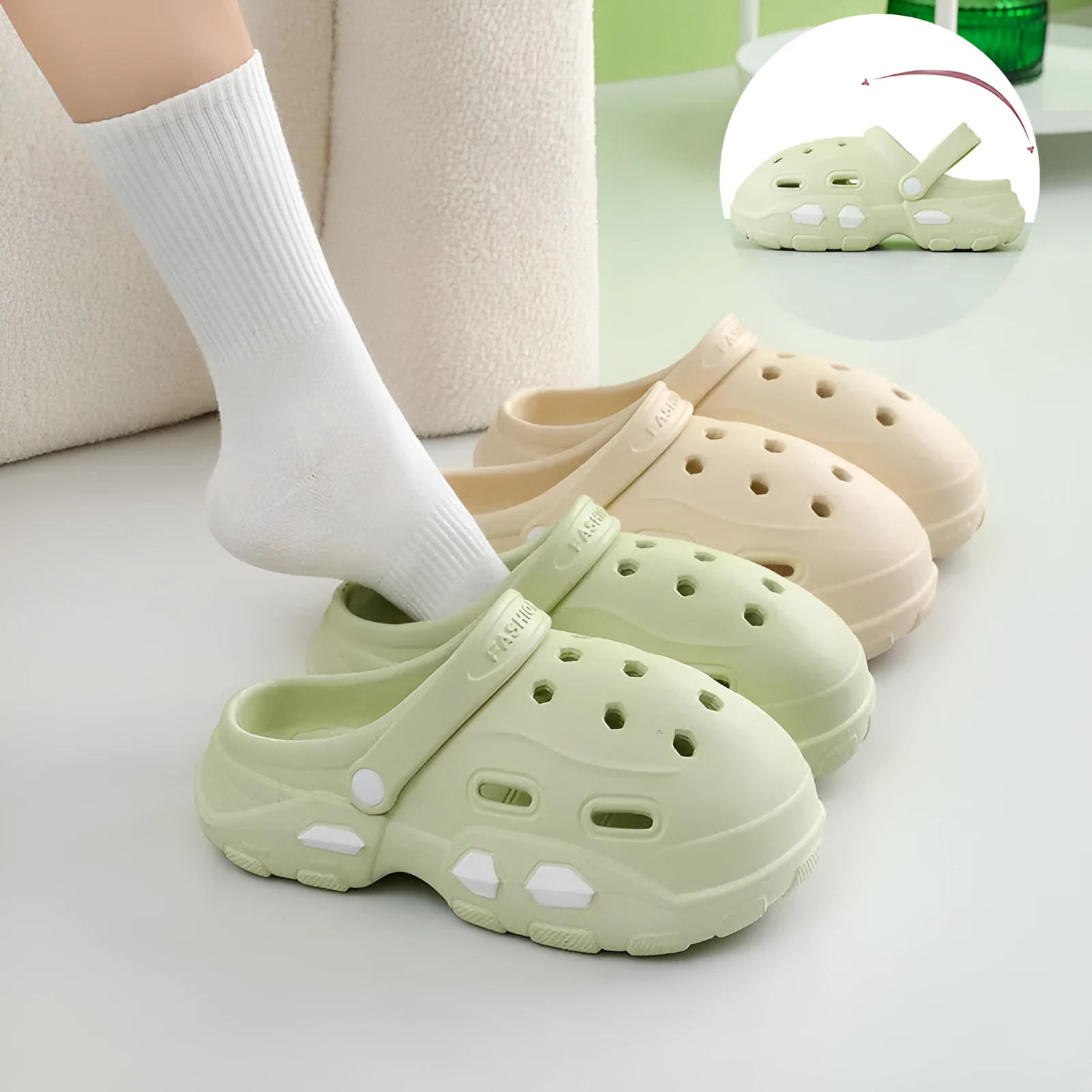 Unisex EVA garden clog sandals thick sole summer anti-slip outdoor footwear light yellow