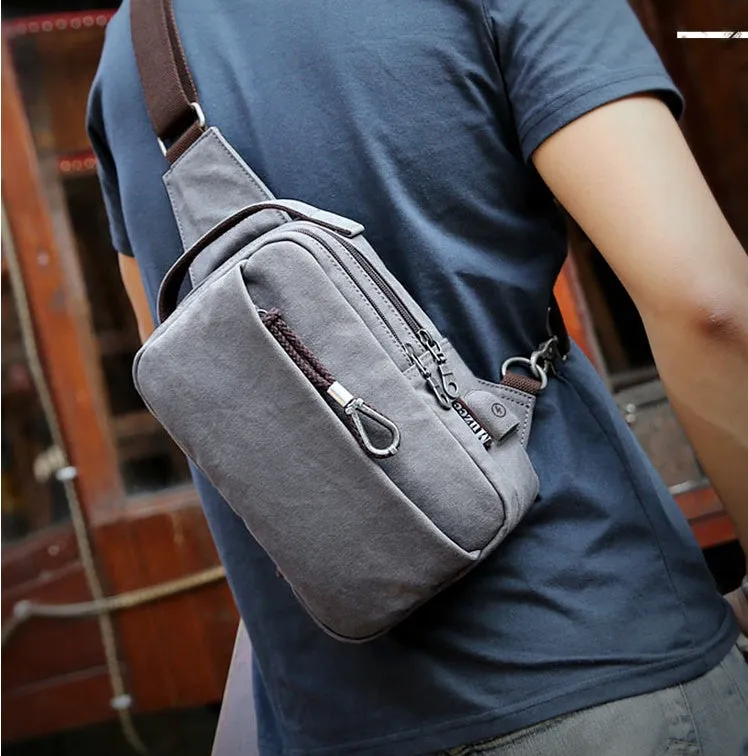Canvas cross body bag in light brown with adjustable shoulder strap, 16x10x25 cm dimensions