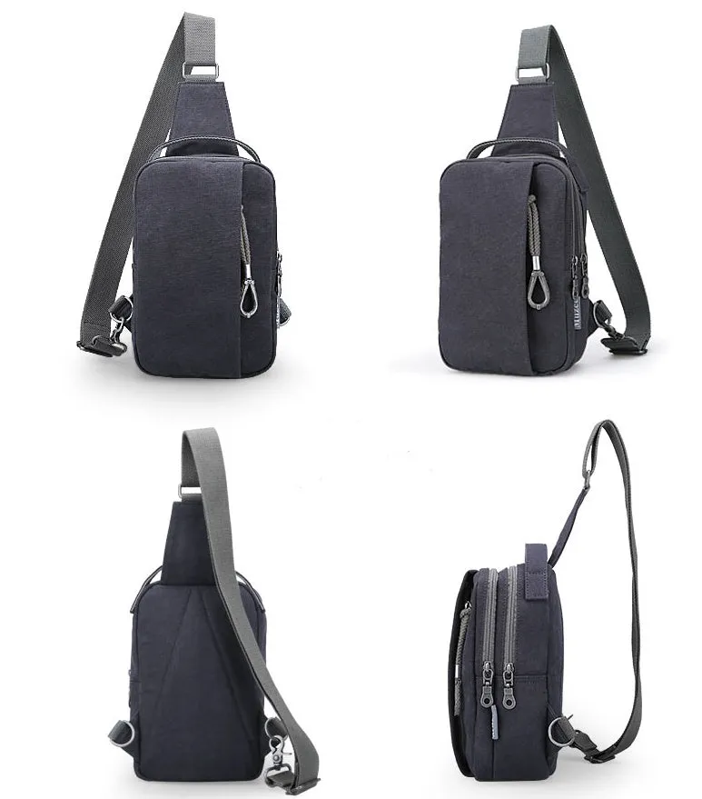 Canvas cross body bag in light brown with adjustable shoulder strap, 16x10x25 cm dimensions