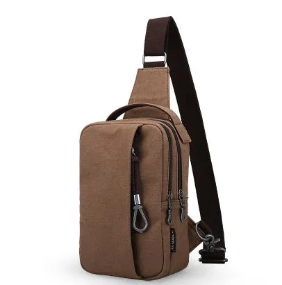 Canvas cross body bag in light brown with adjustable shoulder strap, 16x10x25 cm dimensions