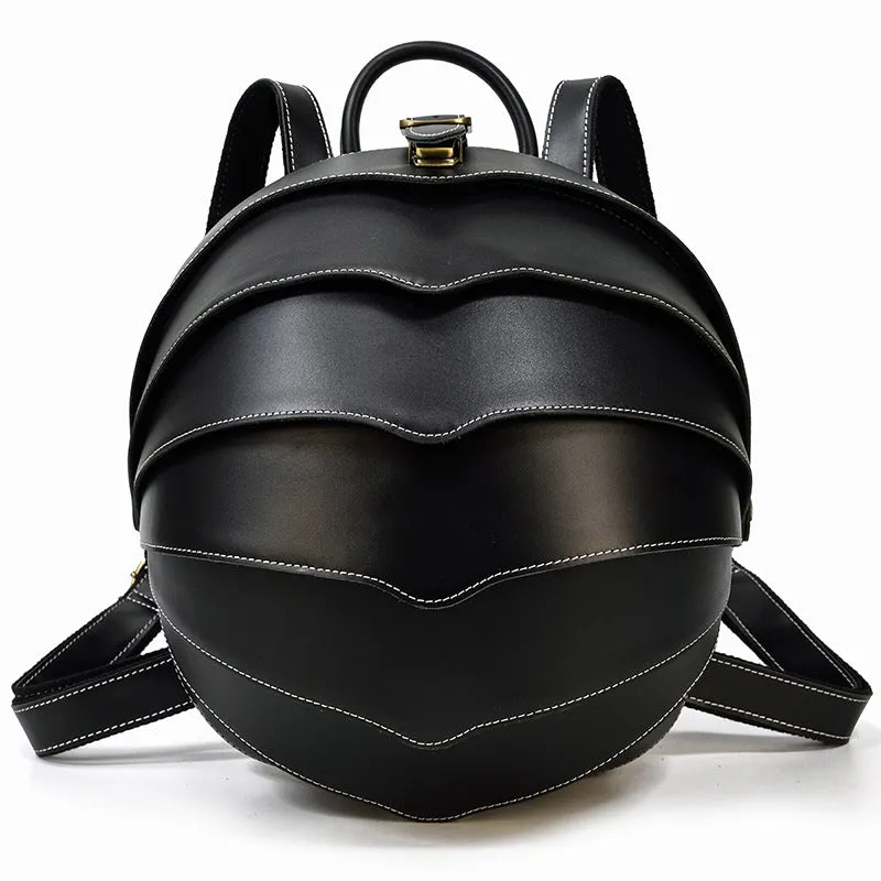 Genuine leather backpack with vintage creative beetle design, large capacity, dark brown colour, 33x18x27cm size