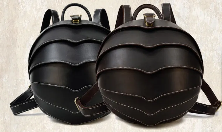 Genuine leather backpack with vintage creative beetle design, large capacity, dark brown colour, 33x18x27cm size