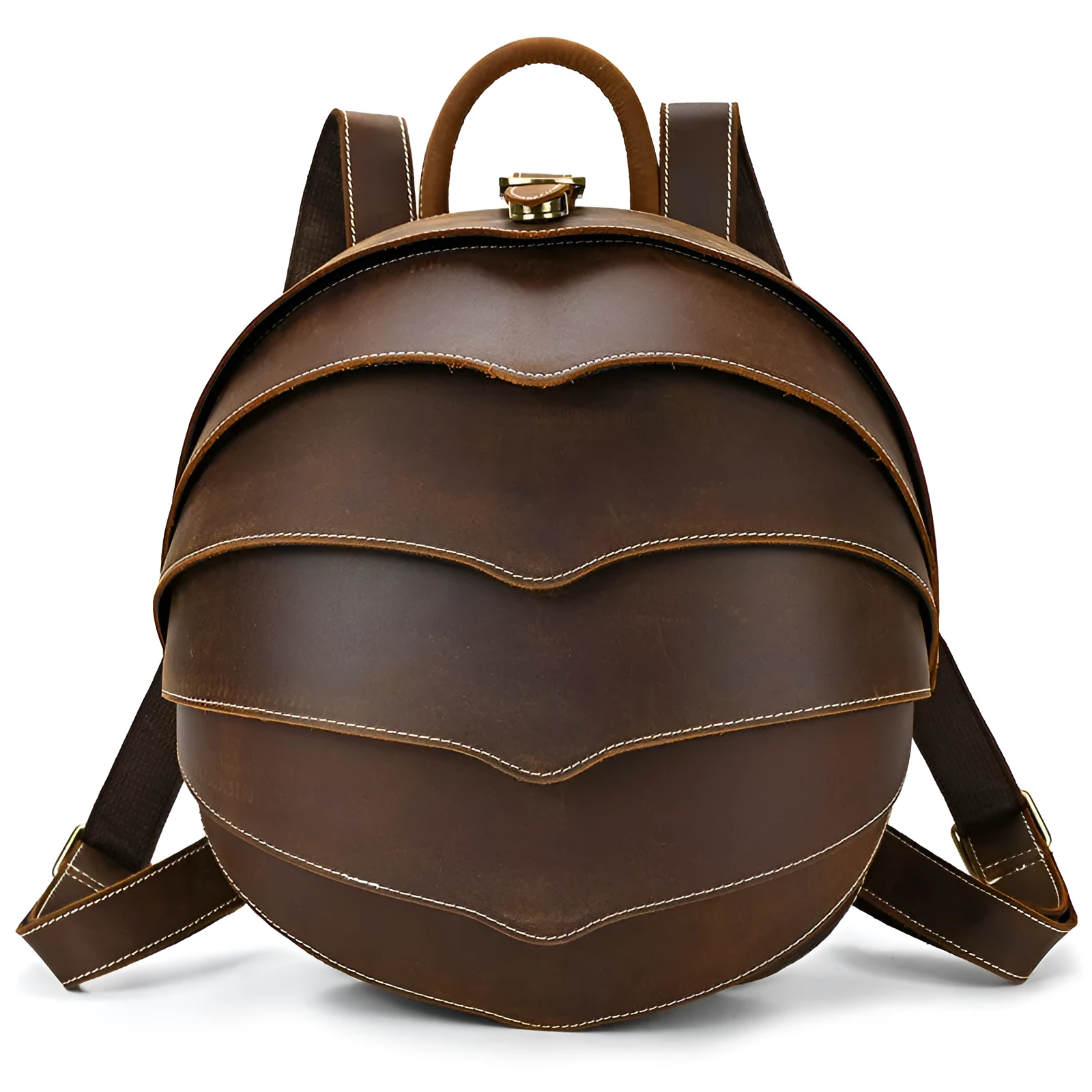 Genuine leather backpack with vintage creative beetle design, large capacity, dark brown colour, 33x18x27cm size