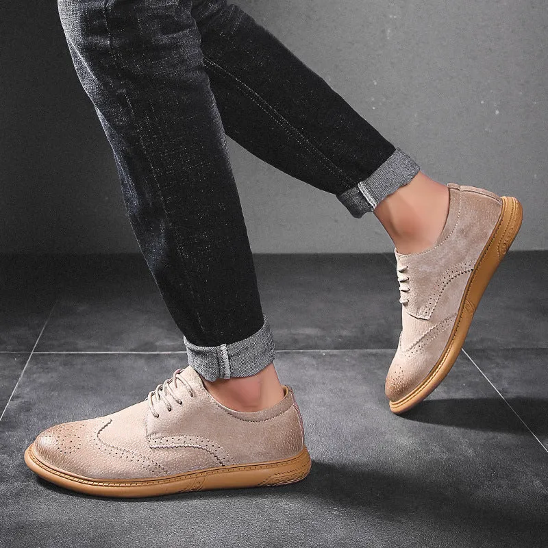 Men's black genuine cowhide leather lace-up business shoes with stitched detail and rubber sole.