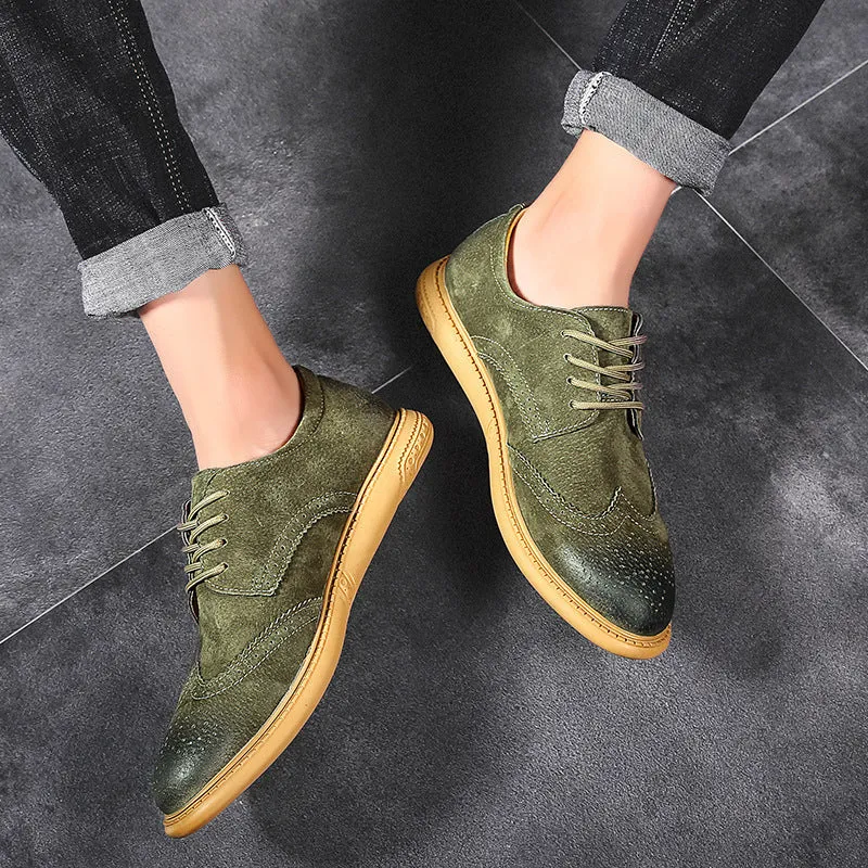 Men's black genuine cowhide leather lace-up business shoes with stitched detail and rubber sole.