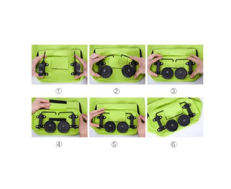 3 in 1 heavy duty shopping cart with wheels in green, expanded size 55x28x18 cm, Oxford cloth