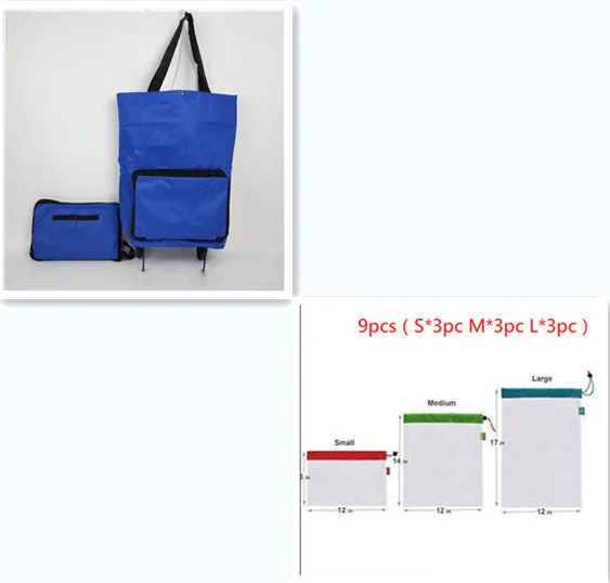3 in 1 heavy duty shopping cart with wheels in green, expanded size 55x28x18 cm, Oxford cloth