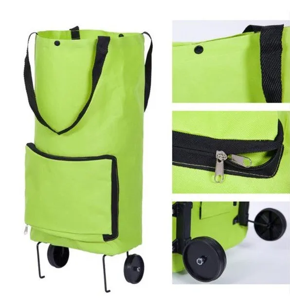 3 in 1 heavy duty shopping cart with wheels in green, expanded size 55x28x18 cm, Oxford cloth