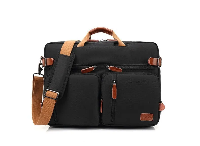 Waterproof multifunctional handbag in black oxford nylon with zipper opening and soft handle