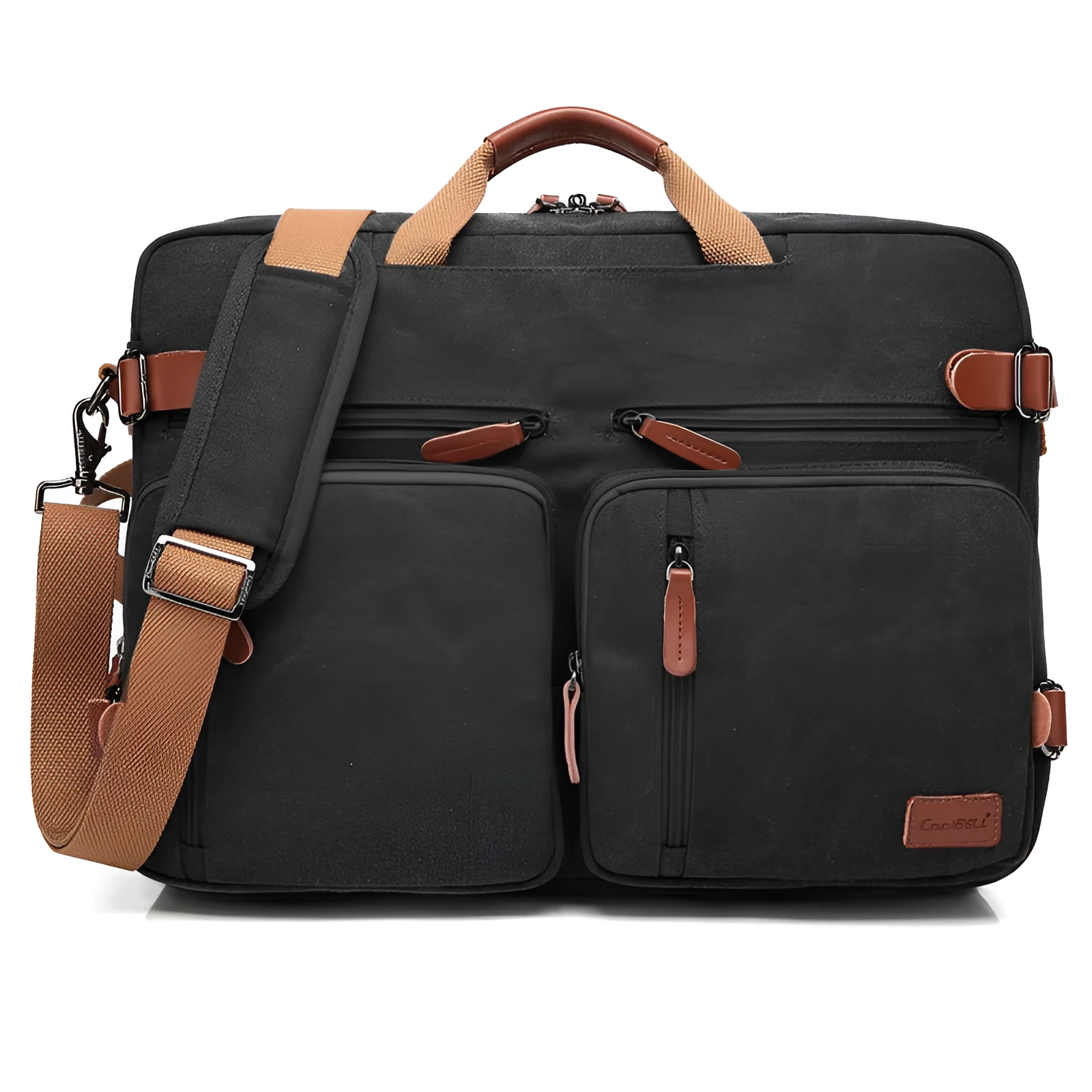 Waterproof multifunctional handbag in black oxford nylon with zipper opening and soft handle