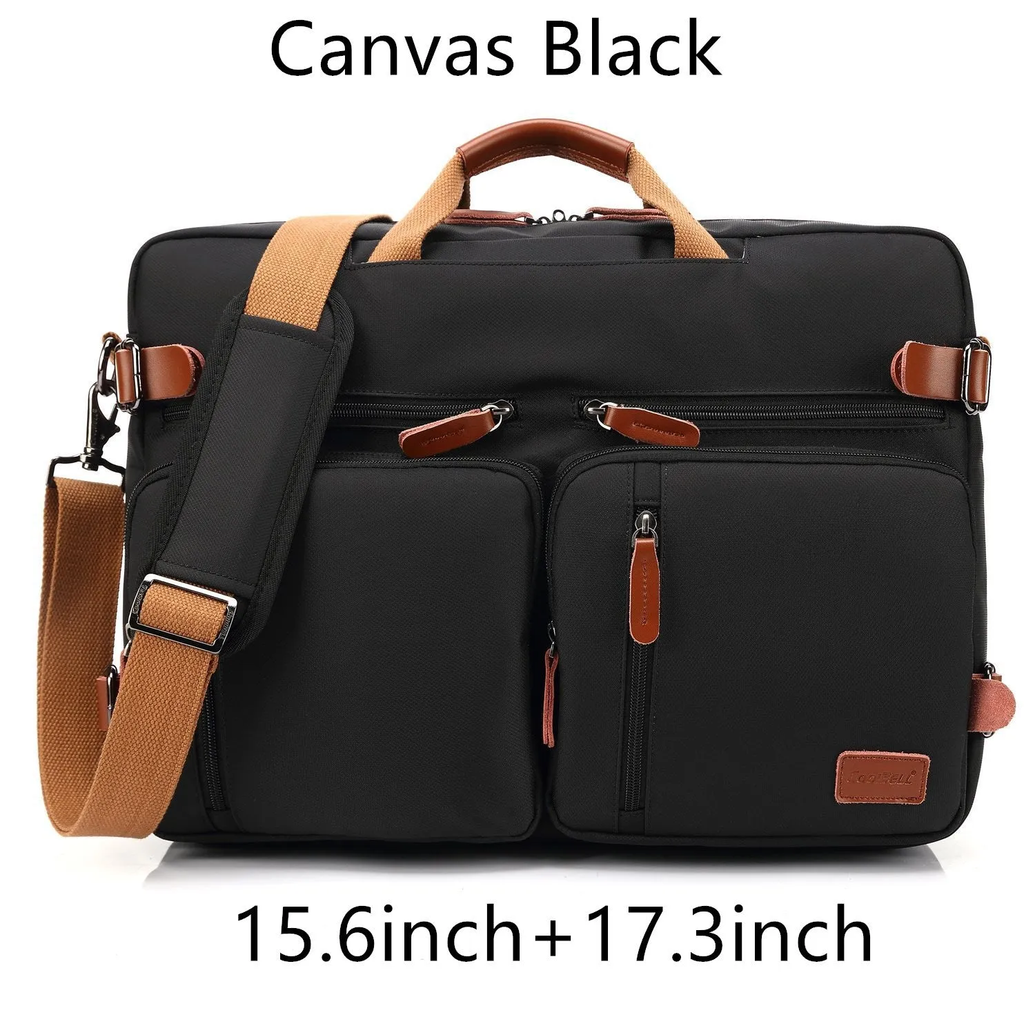 Waterproof multifunctional handbag in black oxford nylon with zipper opening and soft handle