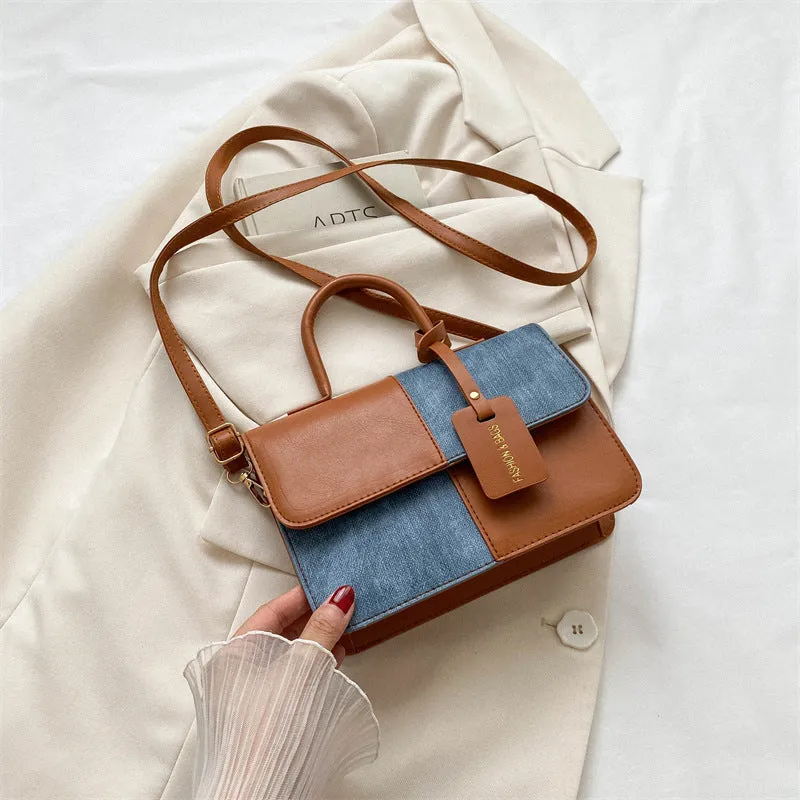PU stitching texture messenger bag in brown with adjustable shoulder strap, 21 cm width, street style design