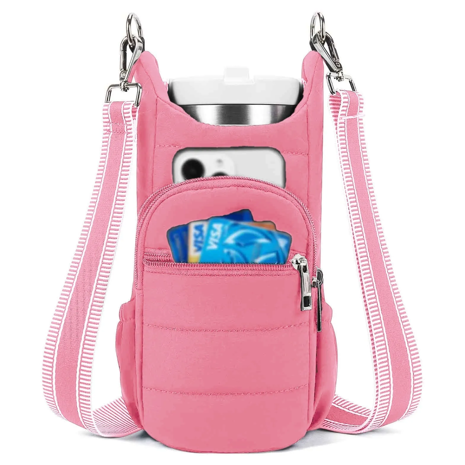 Cycling water bottle kettle bag mounted on bicycle frame in beige colour