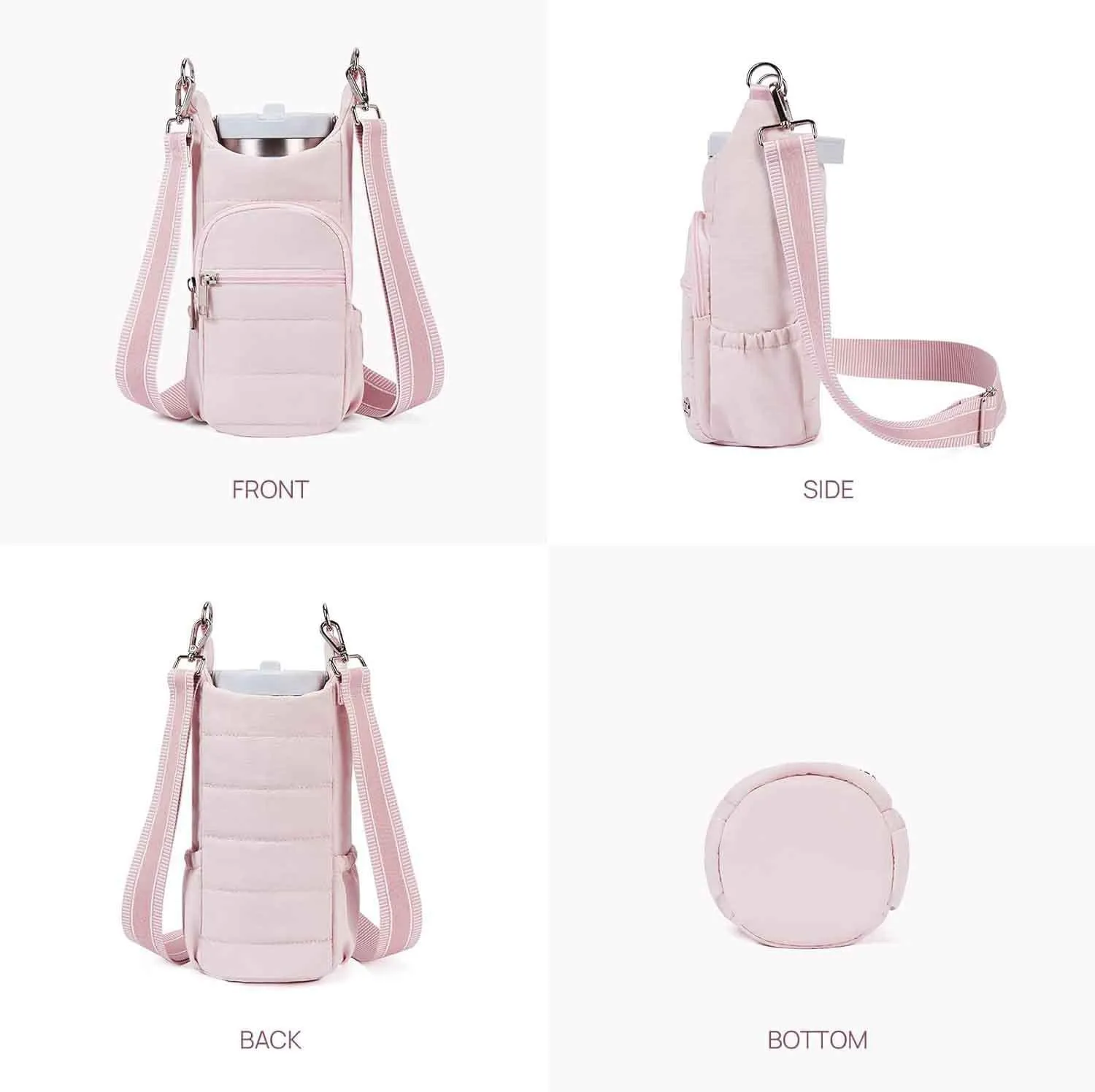 Cycling water bottle kettle bag mounted on bicycle frame in beige colour