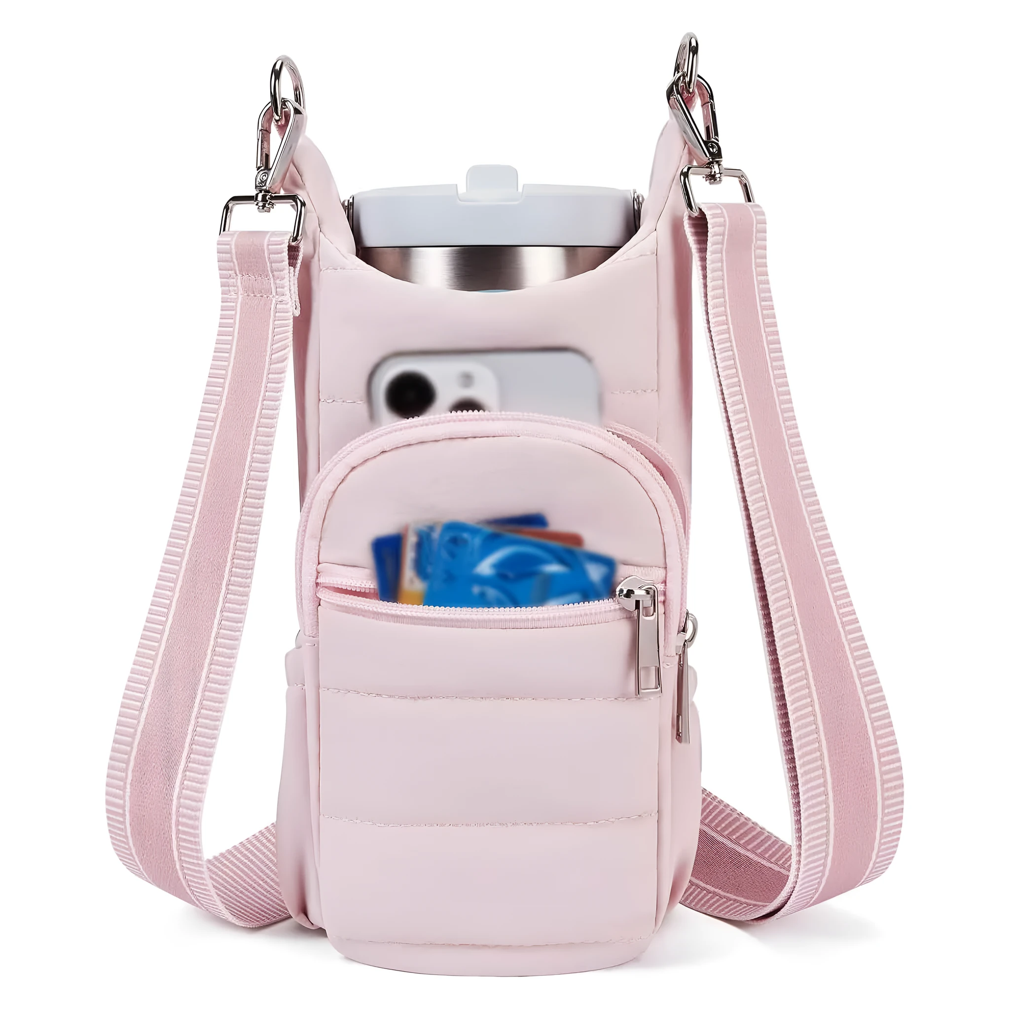 Cycling water bottle kettle bag mounted on bicycle frame in beige colour