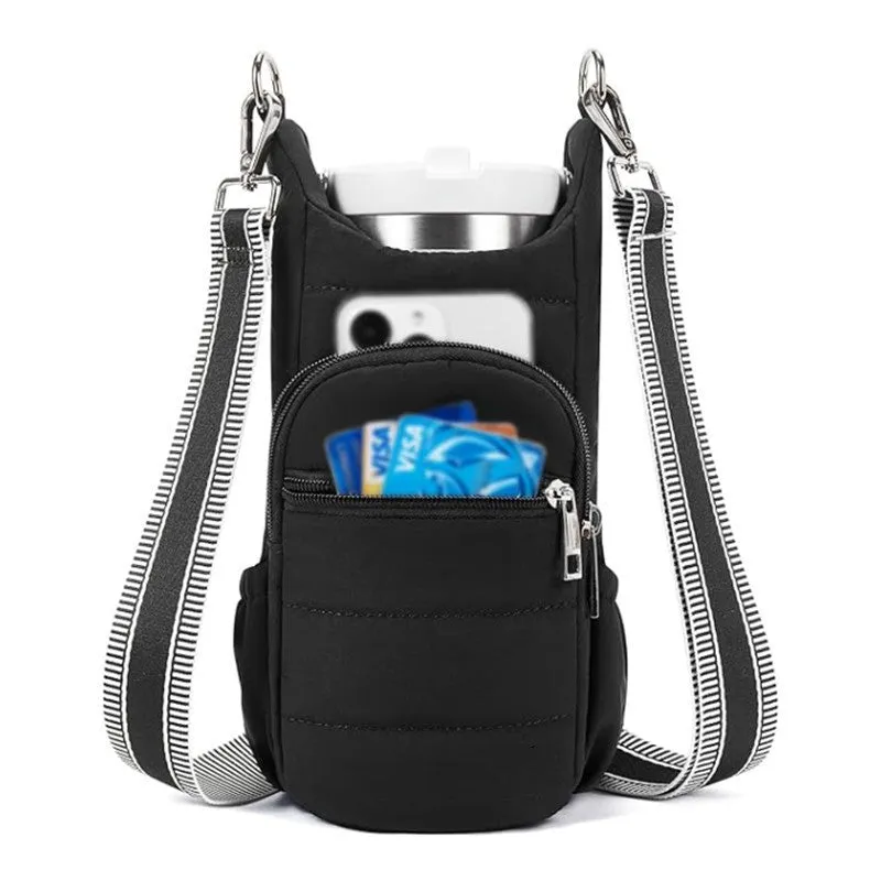 Cycling water bottle kettle bag mounted on bicycle frame in beige colour