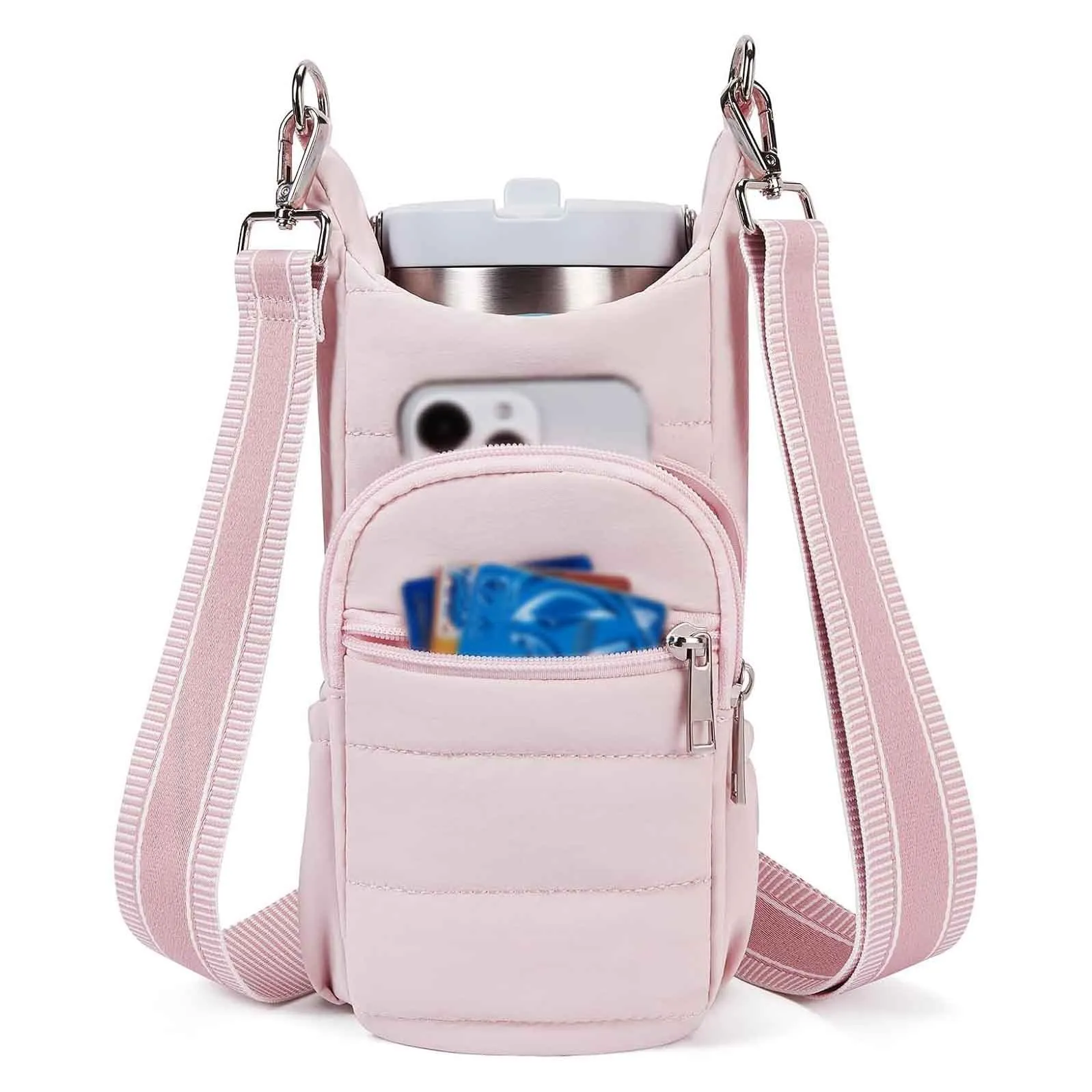 Cycling water bottle kettle bag mounted on bicycle frame in beige colour