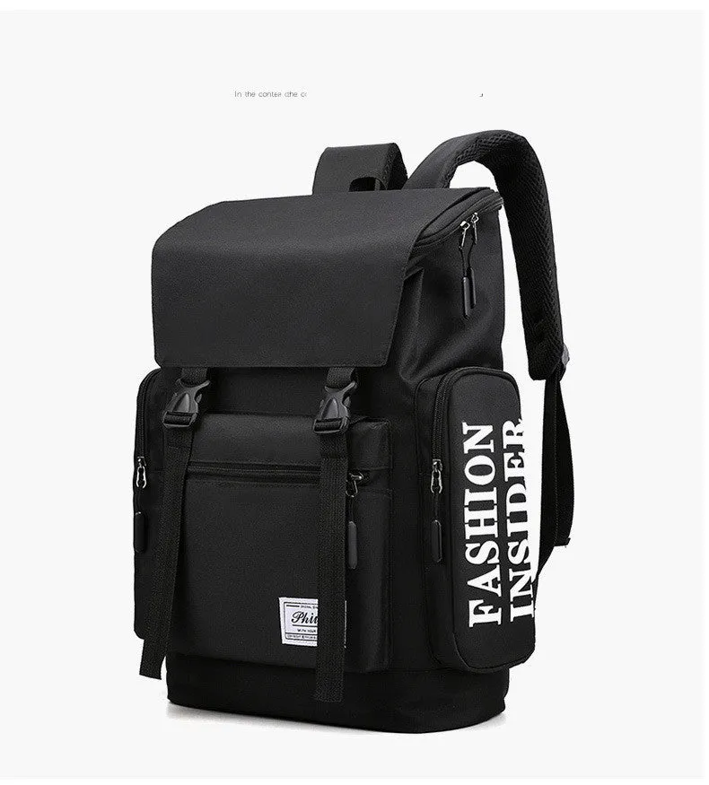 New leisure travel backpack for men, large 20-35L capacity, Oxford cloth, zipper opening, black colour