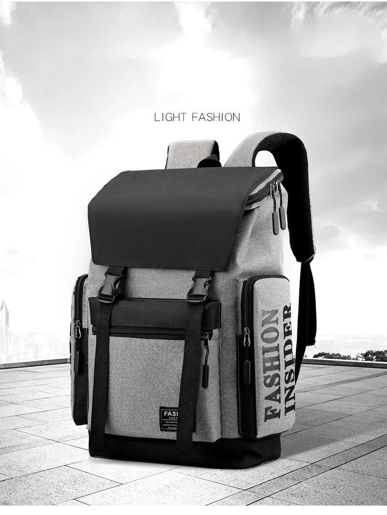 New leisure travel backpack for men, large 20-35L capacity, Oxford cloth, zipper opening, black colour
