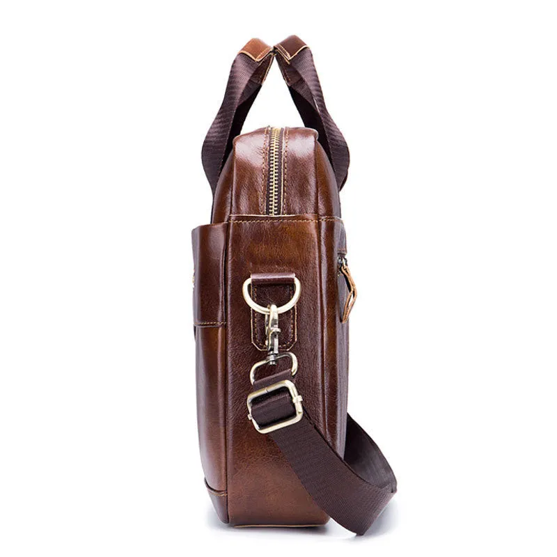 Captain Cattle top-layer cowhide leather horizontal square laptop briefcase in brown