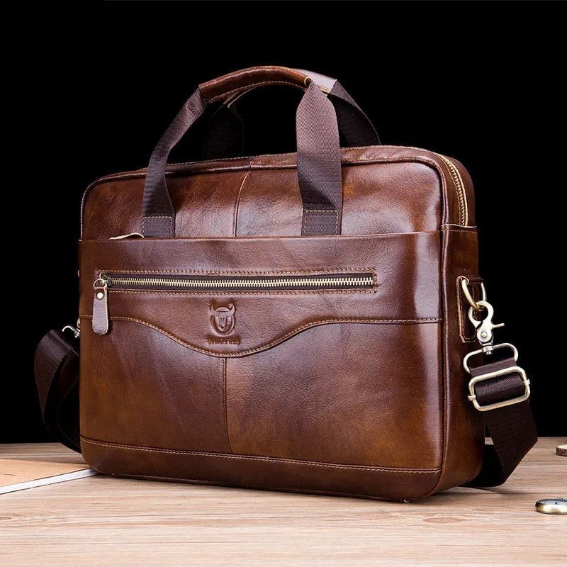 Captain Cattle top-layer cowhide leather horizontal square laptop briefcase in brown