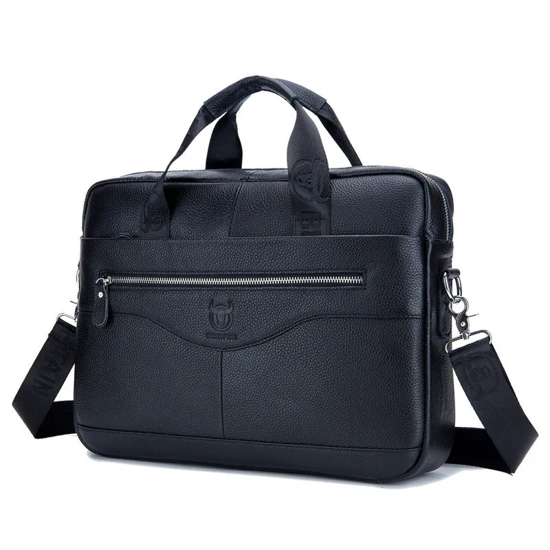 Captain Cattle top-layer cowhide leather horizontal square laptop briefcase in brown