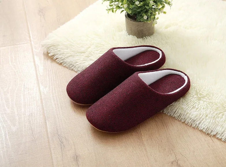 Men's black cotton indoor slippers with soft anti-skid sole, autumn season, size 280mm