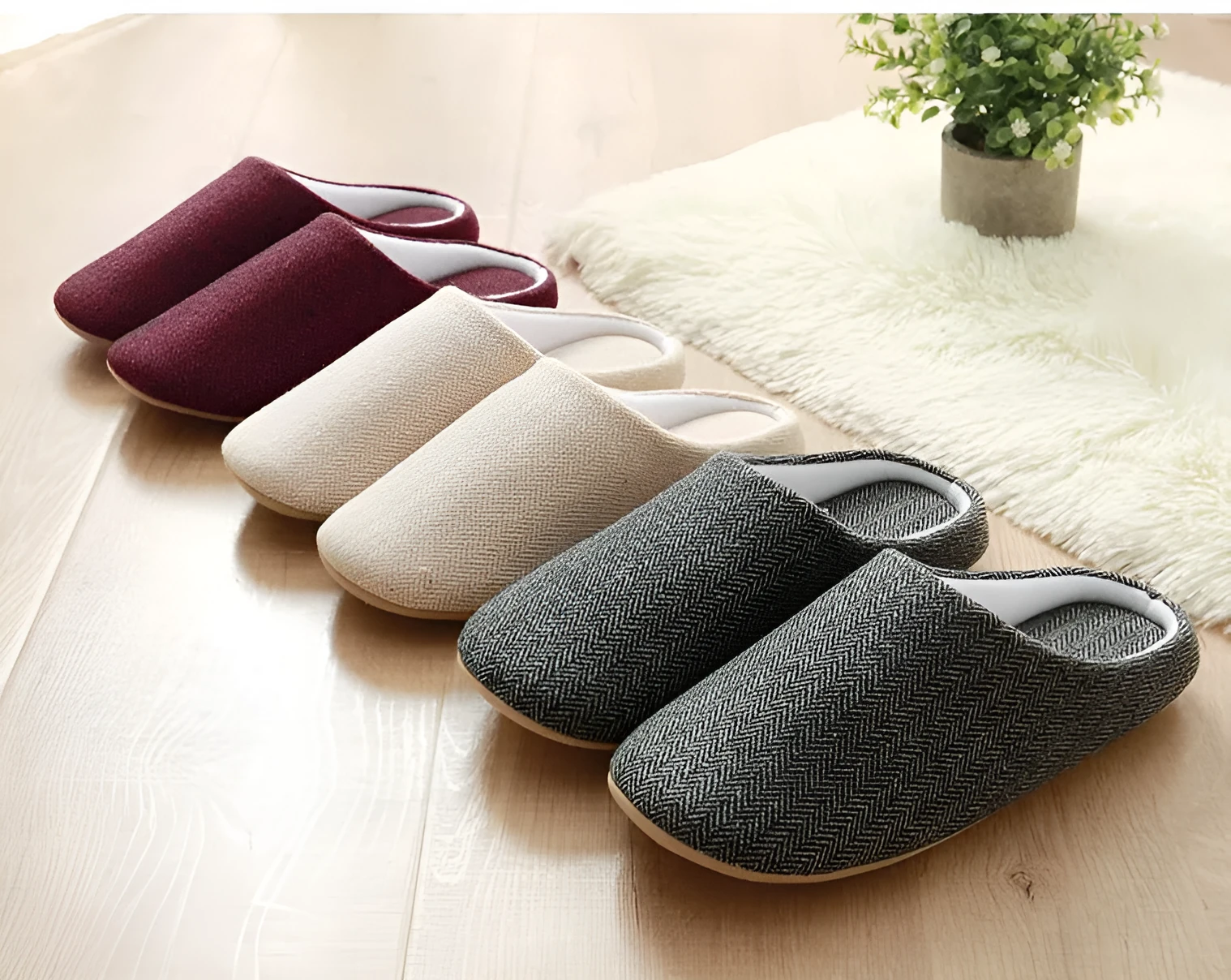 Men's black cotton indoor slippers with soft anti-skid sole, autumn season, size 280mm