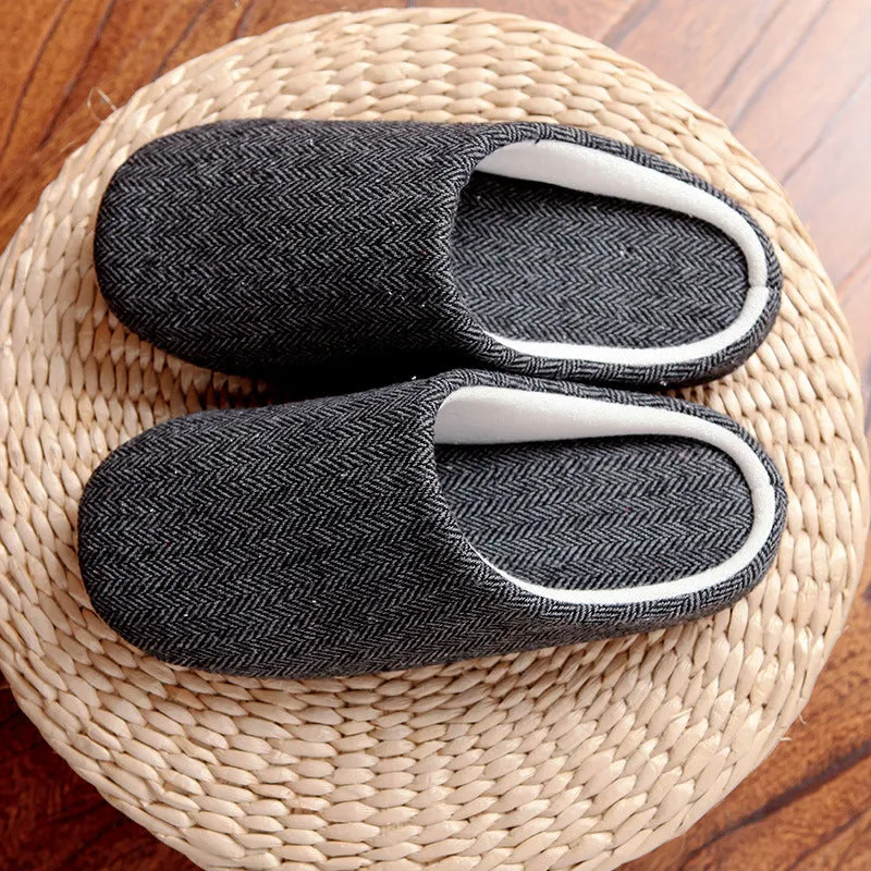 Men's black cotton indoor slippers with soft anti-skid sole, autumn season, size 280mm