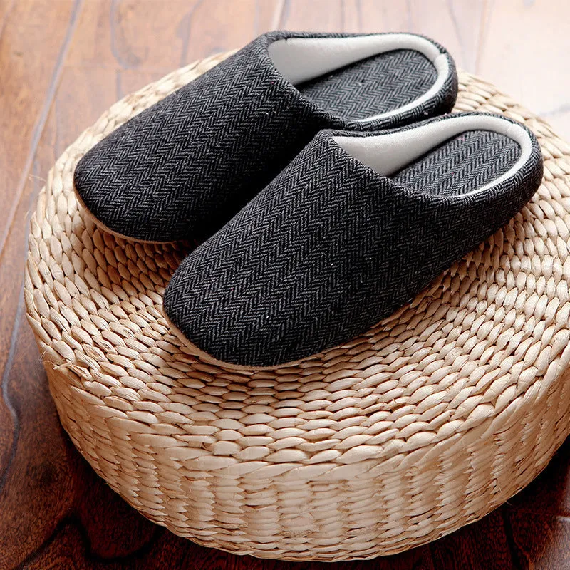 Men's black cotton indoor slippers with soft anti-skid sole, autumn season, size 280mm