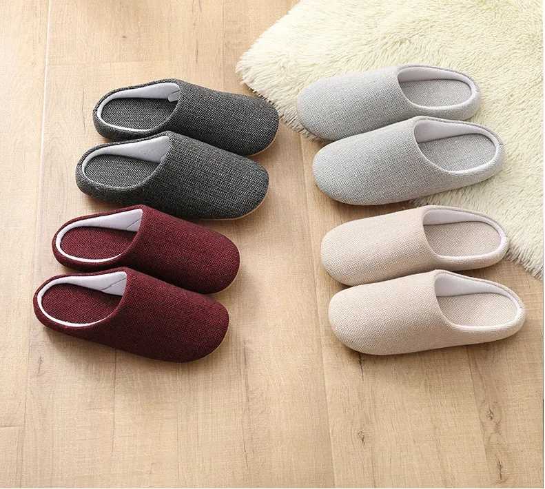 Men's black cotton indoor slippers with soft anti-skid sole, autumn season, size 280mm