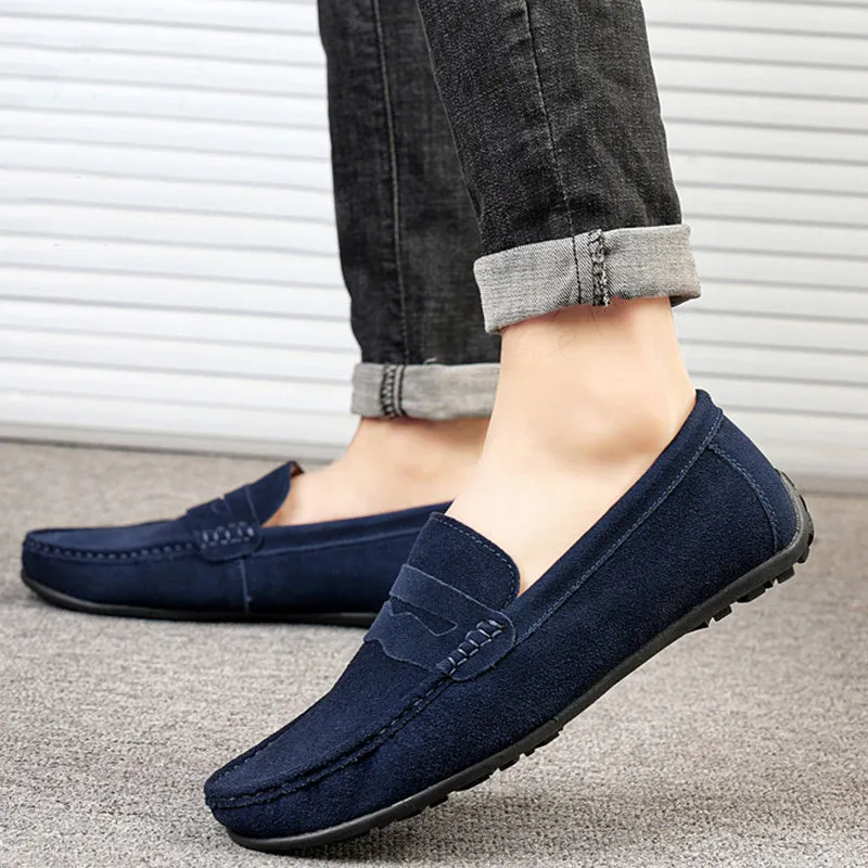 Men's suede loafers slip-on casual shoes in multiple colours with round toe