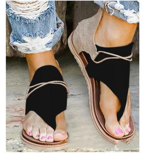 Women's flat cushioned sandals with synthetic upper and rubber outsole in multiple colour options