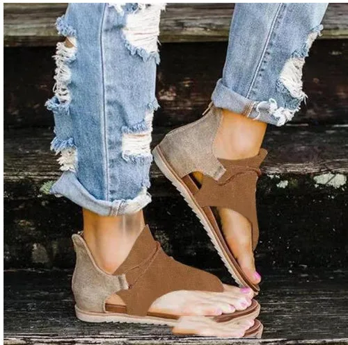 Women's flat cushioned sandals with synthetic upper and rubber outsole in multiple colour options