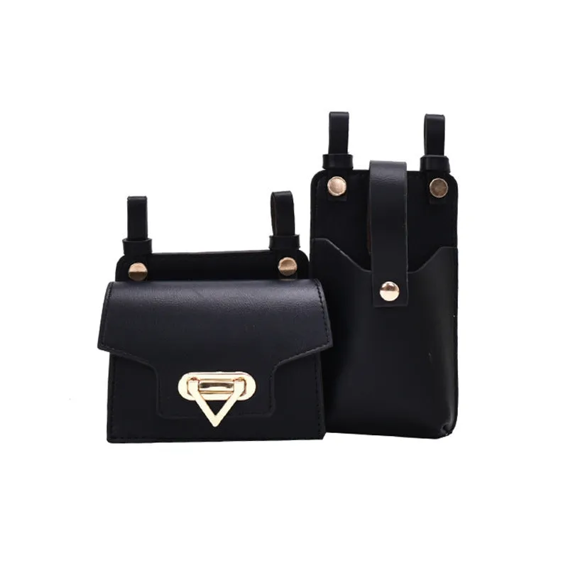 Small square PU women's crossbody chest belt bag in black with colour contrast detailing and magnetic button closure