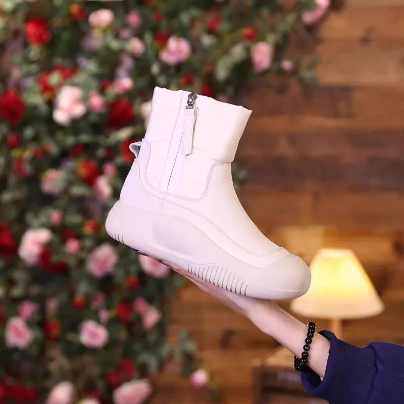 Winter plush snow boots for women side zipper non-slip thick sole waterproof suede upper grey white black sizes 36 to 41