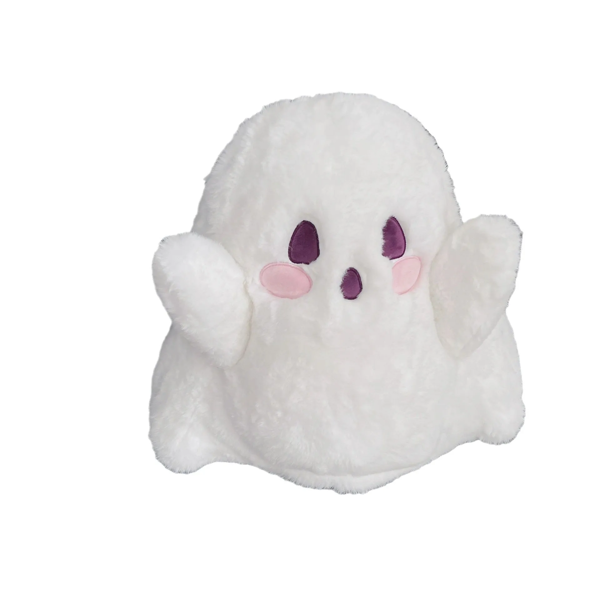 Cute ghost cartoon backpack in milky white plush with double straps and sandwich pocket