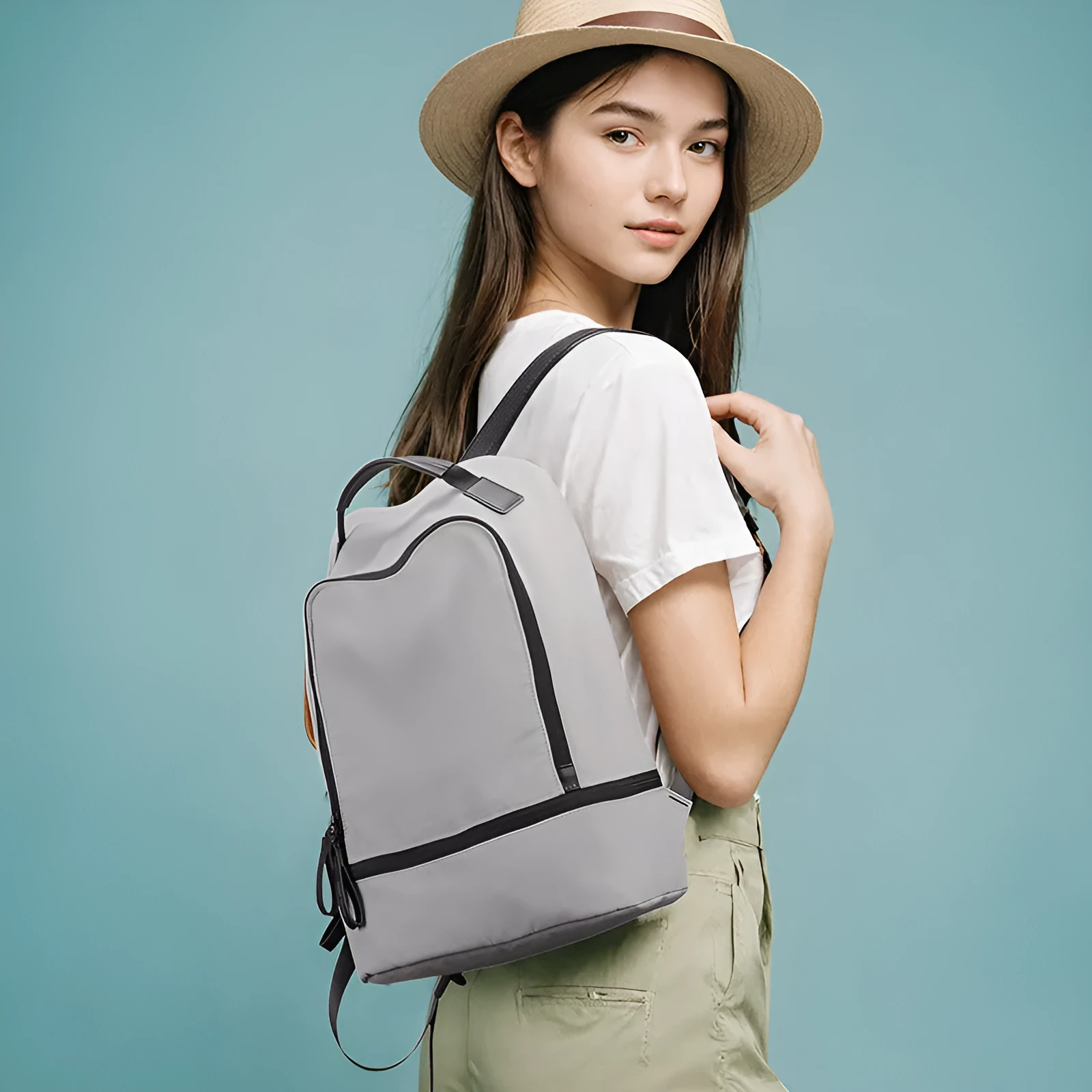 Marco Leideng solid colour Oxford cloth lightweight backpack shown in blue black.