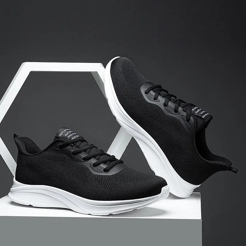 Men's lace-up running shoes with mesh upper, low-top platform sole, solid colour design, spring casual wear