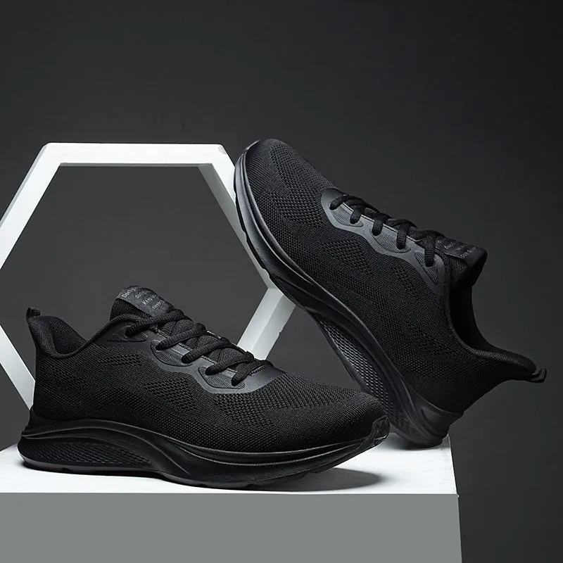 Men's lace-up running shoes with mesh upper, low-top platform sole, solid colour design, spring casual wear