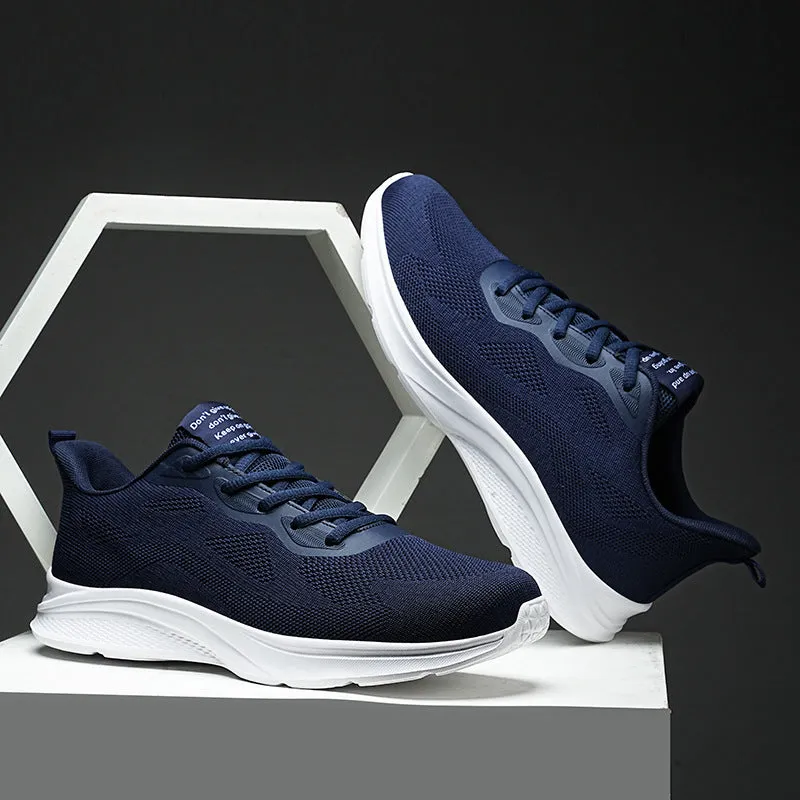 Men's lace-up running shoes with mesh upper, low-top platform sole, solid colour design, spring casual wear