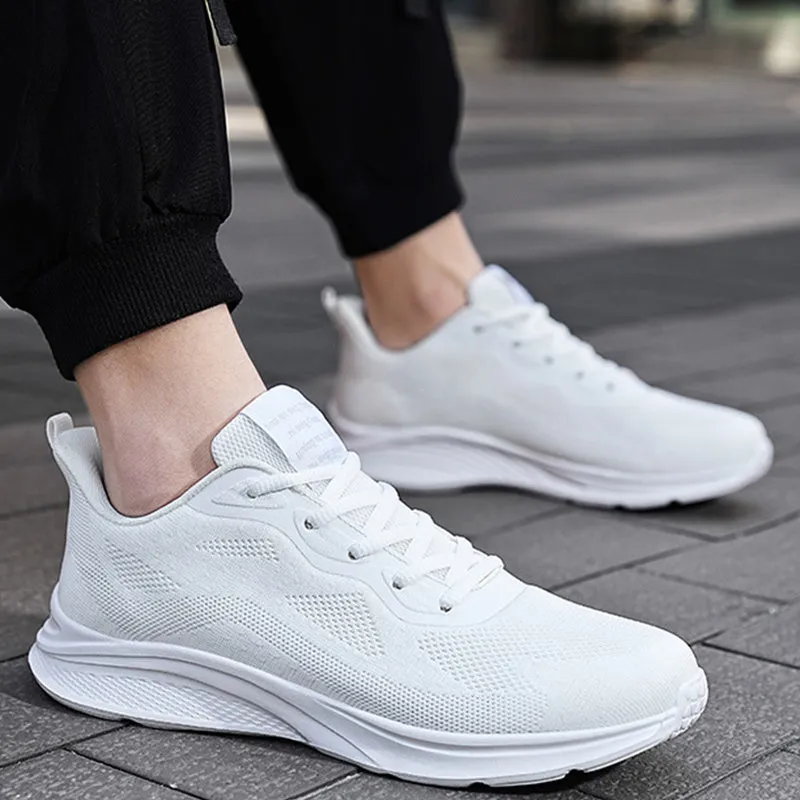 Men's lace-up running shoes with mesh upper, low-top platform sole, solid colour design, spring casual wear