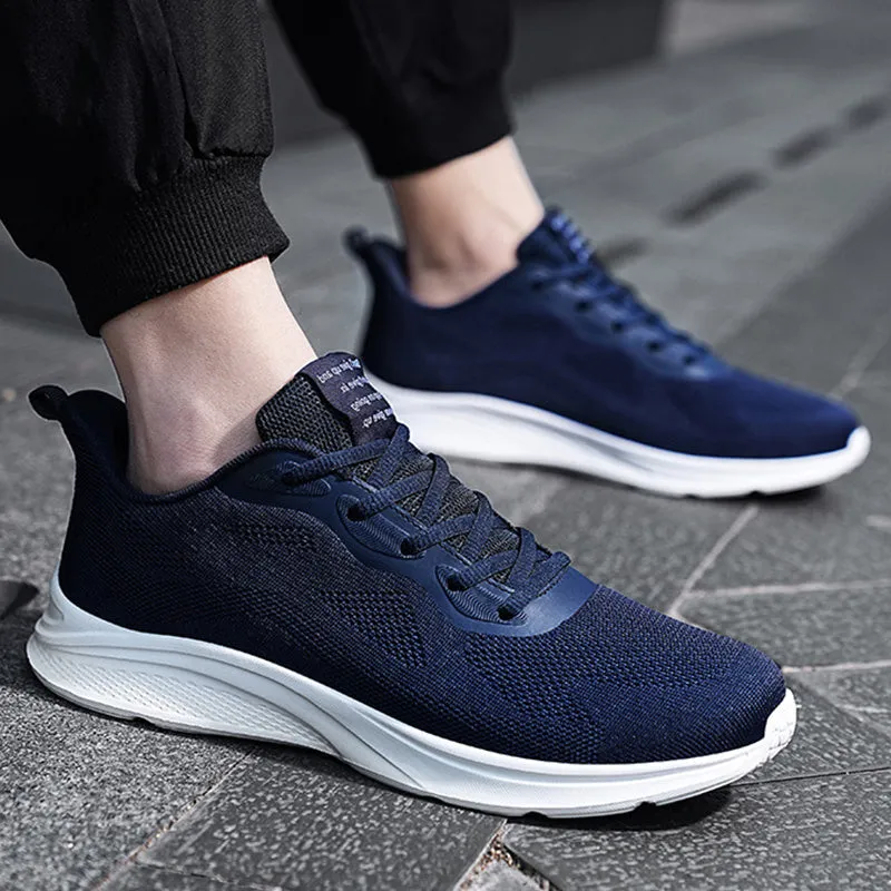 Men's lace-up running shoes with mesh upper, low-top platform sole, solid colour design, spring casual wear