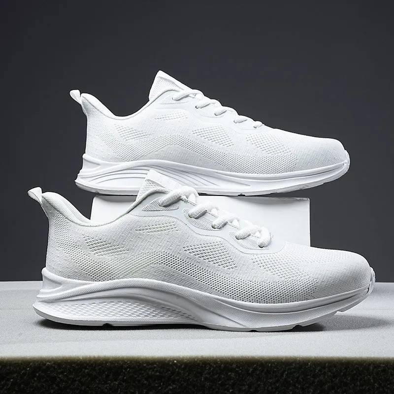 Men's lace-up running shoes with mesh upper, low-top platform sole, solid colour design, spring casual wear