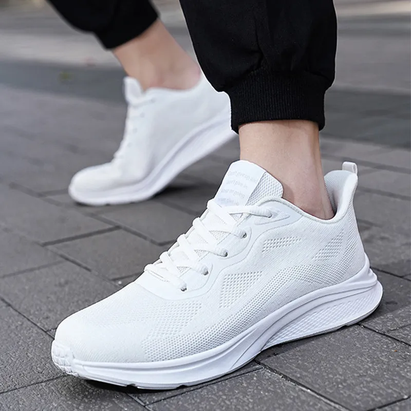 Men's lace-up running shoes with mesh upper, low-top platform sole, solid colour design, spring casual wear