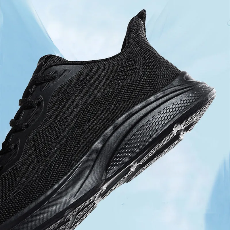 Men's lace-up running shoes with mesh upper, low-top platform sole, solid colour design, spring casual wear