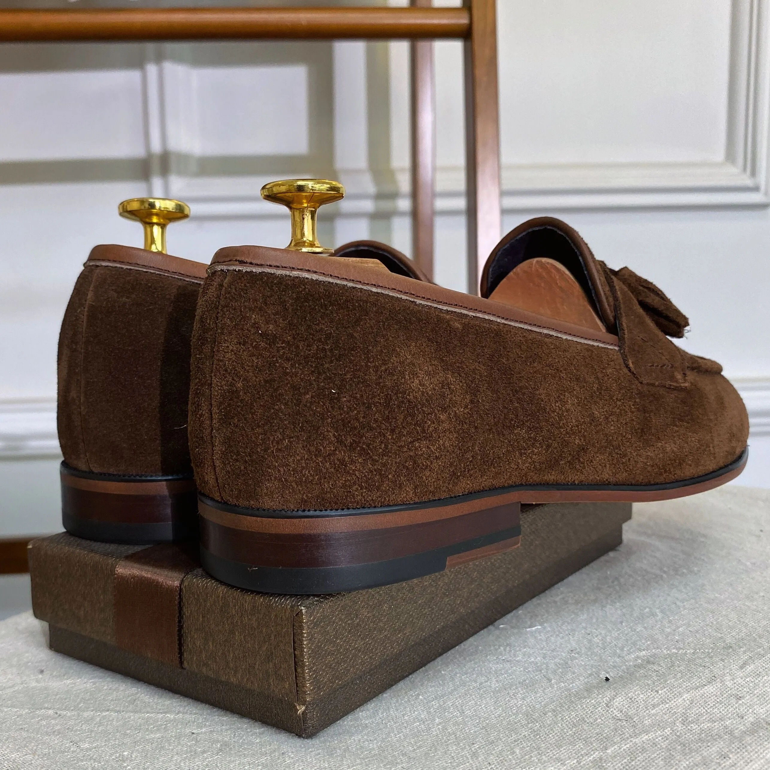 Men's square cowhide suit shoes in black leather, slip-on style with first-layer cowhide upper