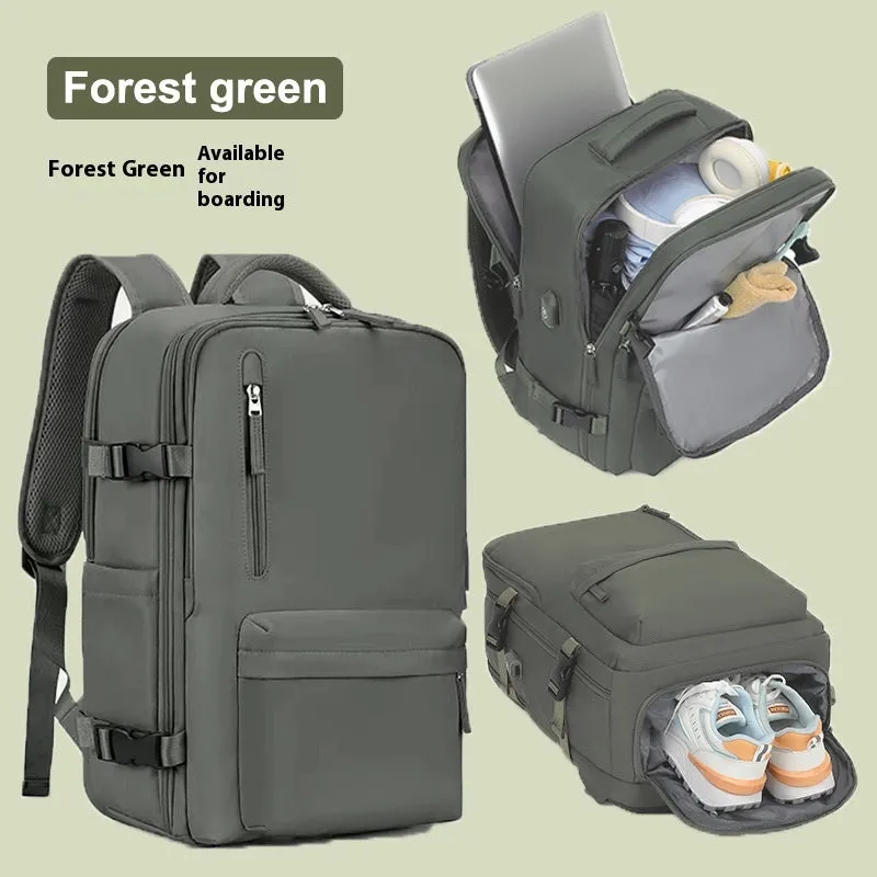 Large waterproof oxford cloth travel backpack with curved shoulder straps in light grey colour